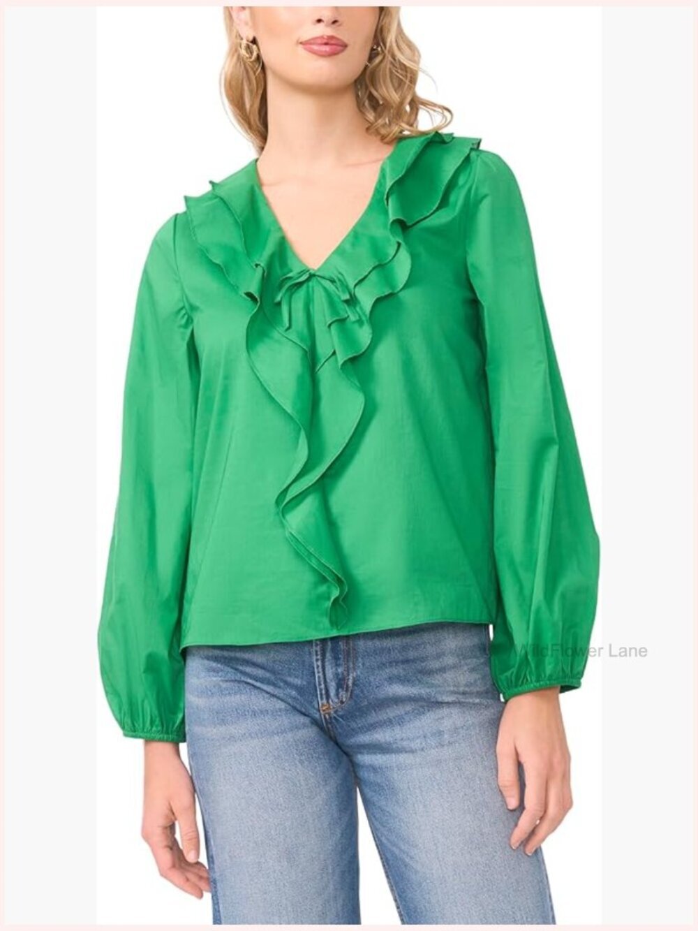 Double Ruffle Front V-Neck Long Sleeve Blouse - Women's Flowy Top